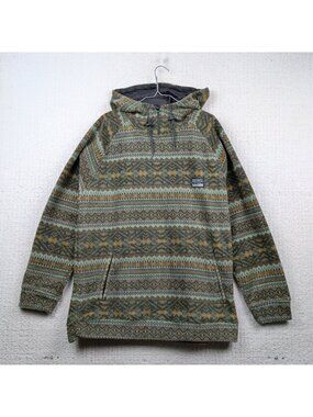 Free Nature Polar Fleece Aztec Boho Southwestern Forest Green Hood Zip Jacket L